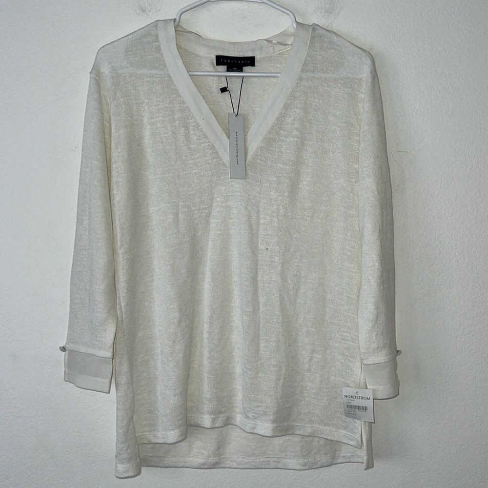 Sanctuary Women’s White 3/4 Sleeves Airy Summer Top Size XS